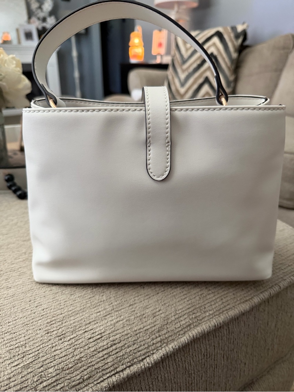 GUESS White Quilted Top-Handle Satchel with Gold Accent - Picture 3 of 4
